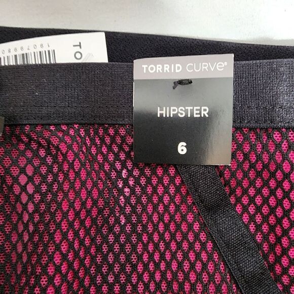 6X 30W Torrid Pink Black Fishnet Satin Binding Panty Hipster Lingerie Boudior - Picture 8 of 8
